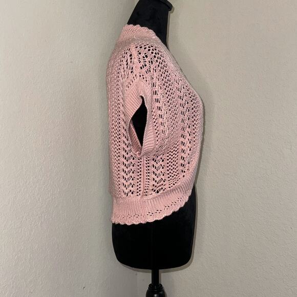 Signature by Robbie Bee Cardigan Sweater Women's 10 Pink Crochet Knitted Boho - Picture 3 of 7